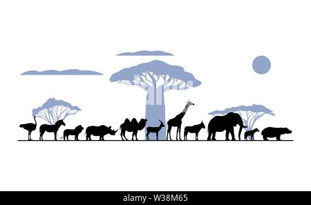Set Silhouette der afrikanischen Tiere Stock Vektor