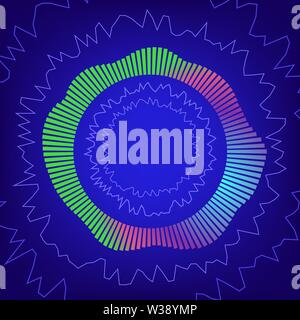 Schallwelle Runde Equalizer. Audio Digital Technik, Puls musikalische Symbol, buntes Licht Neon Technologie Wave Konzept Stock Vektor