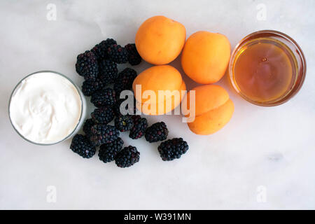 Aprikosen mit Brombeeren Zutaten geröstet Stockfoto