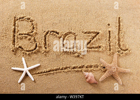 Brasilien Strand Wort Travel Concept schreiben Stockfoto