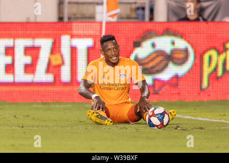 Houston, Texas, USA. 12. Juli, 2019. Houston Dynamo vorwärts Romell Quioto (31) reagiert bei einem Match zwischen Los Angeles FC und Houston Dynamo bei BBVA Stadion in Houston, Texas. Die endgültige LAFC gewinnt 3-1. Maria Lysaker/CSM/Alamy leben Nachrichten Stockfoto