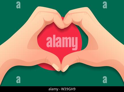 Bangladesch Flagge und Hand Herz Form. Patriotischen Hintergrund. Nationalflagge von Bangladesch Vector Illustration Stock Vektor