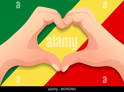 Kongo Flagge und Hand Herz Form. Patriotischen Hintergrund. Nationalflagge von Kongo Vector Illustration Stock Vektor