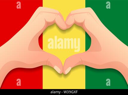 Guinea Flagge und Hand Herz Form. Patriotischen Hintergrund. Nationalflagge von Guinea Vector Illustration Stock Vektor