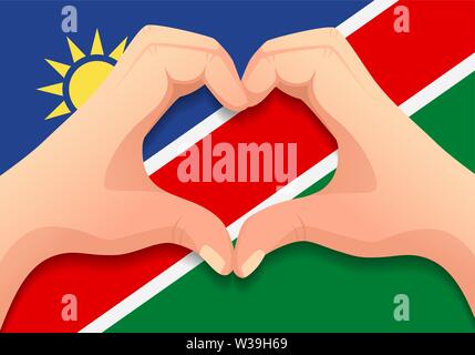 Namibia Flagge und Hand Herz Form. Patriotischen Hintergrund. Nationalflagge von Namibia Vector Illustration Stock Vektor