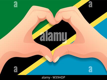 Tansania Fahne und Hand Herz Form. Patriotischen Hintergrund. Nationalflagge von Tansania Vector Illustration Stock Vektor