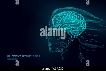 Low Poly abstrakte Gehirn virtual reality Konzept. Weiblich Frau Profil Verstand Phantasie, Traum. Moderne Vektor-illustration aktives Denken Prozess Stock Vektor