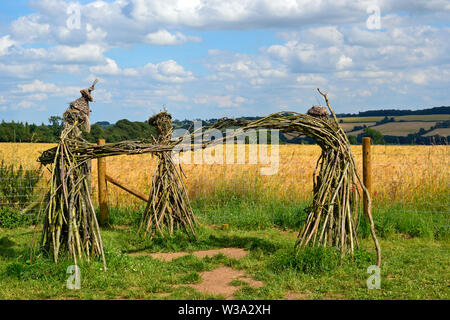 Drei Feen Skulptur, des Königs Männer Steinkreis, der Rollright Stones, Stein, große Rollright, Chipping Norton, Oxfordshire, UK Stockfoto