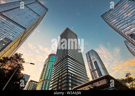 Wolkenkratzer in Futian Central Business District. Shenzhen, Guangdong Province, China. Stockfoto