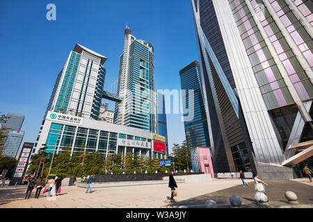 Wolkenkratzer in Futian Central Business District. Shenzhen, Guangdong Province, China. Stockfoto