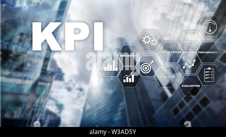 KPI - Key Performance Indikator. Wirtschaft und Technologie Konzept. Mehrfachbelichtung, mixed Media. Finanzkonzept auf unscharfen Hintergrund Stockfoto