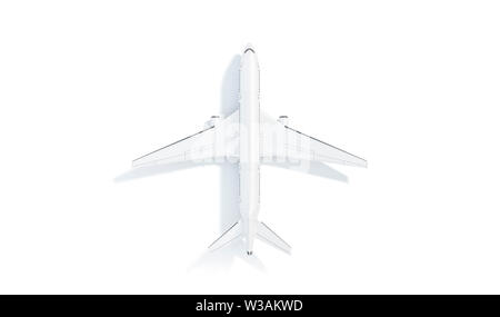 Leere weiße Flugzeug mock up stand, Ansicht von oben isoliert, 3D-Rendering. Klar unternehmen Antenne Flugzeug Landung mockup. Leere boing Modell Flugzeuge für Bra Stockfoto