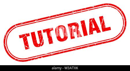 Tutorial Stempel. tutorial Square grunge unterzeichnen. Tutorial Stock Vektor