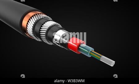 Inter Continental Internet Kabel abschneiden. Unterwasser-Kabel im Inneren zeigt. Geeignet für, Internet, Industrie und Technologie Themen. 3D-Darstellung Stockfoto