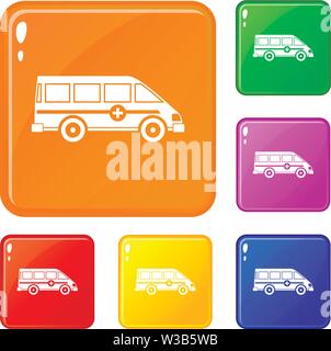 Krankenwagen Notfall van Icons Set Vector Farbe Stock Vektor
