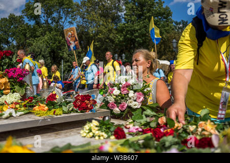 Ankunft der Pilger zum Heiligtum Jasna Góra während der Feier der Maria Himmelfahrt im August, Tschenstochau, Polen 2018. Stockfoto