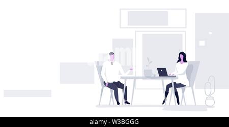 Geschäftsleute Mann Frau am Arbeitsplatz Schreibtisch Geschäftsleute Paar gemeinsam Brainstorming Teamarbeit Konzept moderne Büro Interieur voller Sitzung Stock Vektor