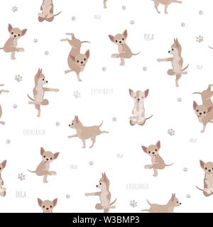 Yoga hunde Posen und Übungen. Chihuahua nahtlose Muster. Vector Illustration Stock Vektor