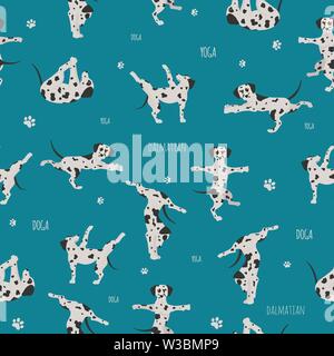 Yoga hunde Posen und Übungen. Dalmatiner nahtlose Muster. Vector Illustration Stock Vektor