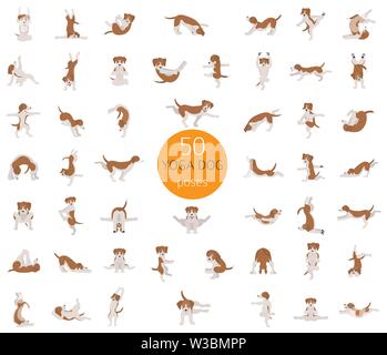 Yoga hunde Posen und Übungen clipart. Lustige cartoon Poster Design. Vector Illustration Stock Vektor