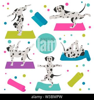 Yoga hunde Posen und Übungen. Dalmatiner clipart. Vector Illustration Stock Vektor