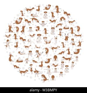 Yoga hunde Posen und Übungen clipart. Lustige cartoon Poster Design. Vector Illustration Stock Vektor