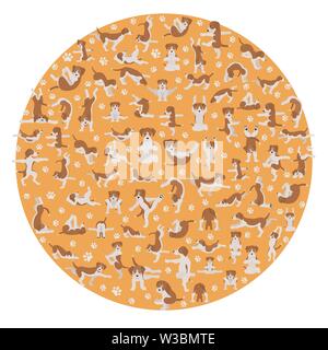 Yoga hunde Posen und Übungen clipart. Lustige cartoon Poster Design. Vector Illustration Stock Vektor