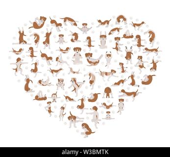 Yoga hunde Posen und Übungen clipart. Lustige cartoon Poster Design. Vector Illustration Stock Vektor