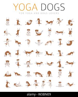 Yoga hunde Posen und Übungen clipart. Lustige cartoon Poster Design. Vector Illustration Stock Vektor