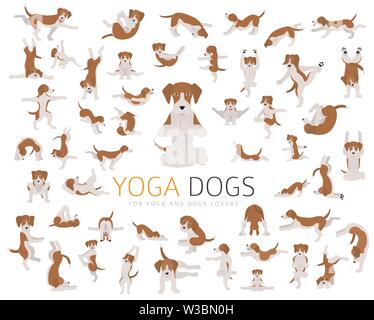 Yoga hunde Posen und Übungen clipart. Lustige cartoon Poster Design. Vector Illustration Stock Vektor