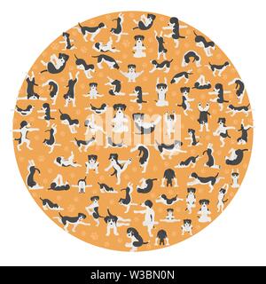 Yoga hunde Posen und Übungen clipart. Lustige cartoon Poster Design. Vector Illustration Stock Vektor