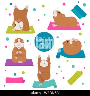 Meerschweinchen Yoga Posen und Übungen. Cute cartoon Clipart eingestellt. Vector Illustration Stock Vektor