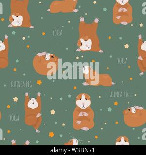 Meerschweinchen Yoga Posen und Übungen. Cute cartoon nahtlose Muster. Vector Illustration Stock Vektor