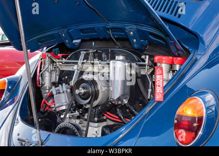 Volkswagen Käfer Motor Schuß an Autofest, Winchester Auto Scheune, Sutton Scotney, Hampshire, Großbritannien Stockfoto