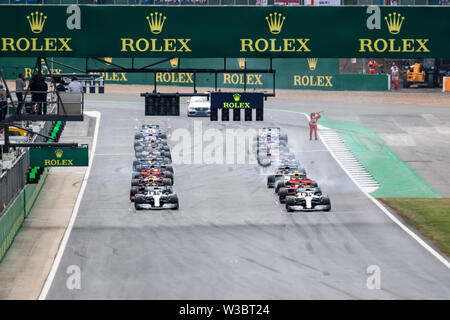 Silverstone, Großbritannien. 14. Juli, 2019. Einen allgemeinen Überblick über das Rennen während der Formel 1 Rolex Grand Prix von Großbritannien 2019 in Silverstone am Sonntag, Juli 14, 2019 in TOWCESTER, ENGLAND. Credit: Taka G Wu/Alamy leben Nachrichten Stockfoto