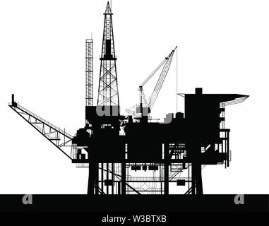 Meer öl Plattform Symbol-rig Plattform Silhouette, Gas und Erdöl Ozean langweilig Turm Stock Vektor