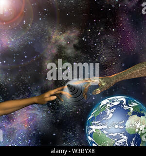 Mensch und Maschine berührt der binäre Code tunnel Stockfoto