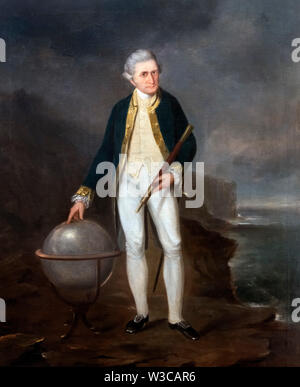 Portrait mit dem Titel "Captain Cook an der Küste von New South Wales' von Joseph Backler (1813-1895), Öl auf Leinwand an Bord gelegt, 1860 Stockfoto