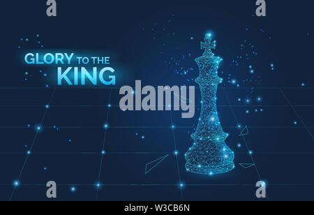 Ehre sei dem König unterzeichnen und Low Poly chess King am Schachbrett, Business Strategie und Führung Symbol dunkle Vector Illustration. Stock Vektor