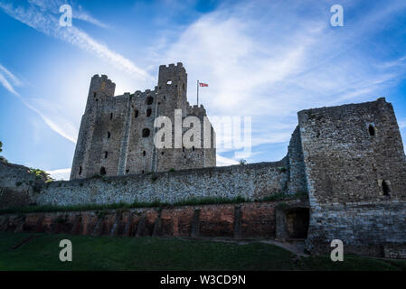 Rochester Castle - aus dem 12. Jahrhundert halten oder Stein Turm ist eines der am besten erhaltenen in England, Rochester, Kent, England, Großbritannien Stockfoto