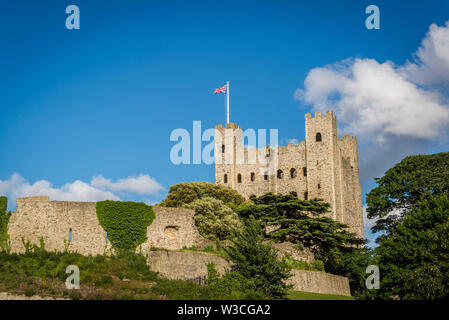 Rochester Castle - aus dem 12. Jahrhundert halten oder Stein Turm ist eines der am besten erhaltenen in England, Rochester, Kent, England, Großbritannien Stockfoto