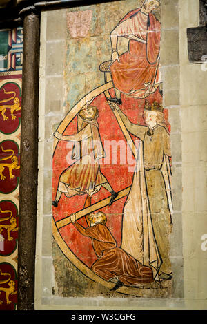 Mittelalterliche Fresko Glücksrad im Chor der Kathedrale von Rochester, Kent, England, Großbritannien Stockfoto