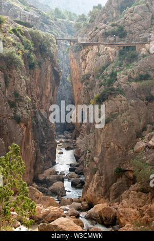 Ein kleiner Teil der El Caminito del Rey in Málaga, Spanien ist ein Gehweg festgesteckt entlang der steilen Wände einer engen Schlucht in El Chorro Stockfoto