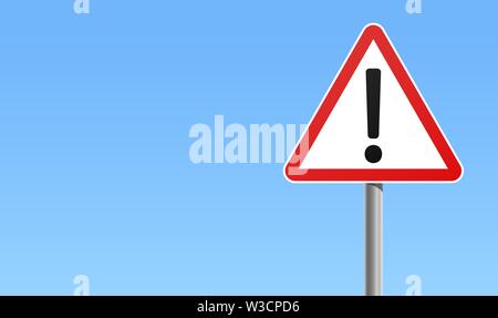 Warnschild mit schwarzem Ausrufezeichen roter Rahmen mit blau Vektordarstellung im Hintergrund Stock Vektor