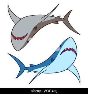 Hai Vector Illustration. 2 Haie schwimmen Clipart auf weißem Hintergrund. Stock Vektor