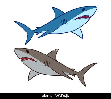 Hai Vector Illustration. 2 Haie schwimmen Clipart auf weißem Hintergrund. Stock Vektor