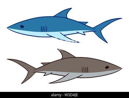 Hai Vector Illustration. 2 Haie schwimmen Clipart auf weißem Hintergrund. Stock Vektor