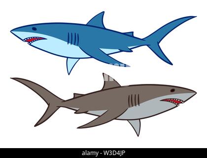 Hai Vector Illustration. 2 Haie schwimmen Clipart auf weißem Hintergrund. Stock Vektor