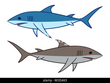 Hai Vector Illustration. 2 Haie schwimmen Clipart auf weißem Hintergrund. Stock Vektor