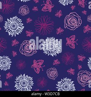 Sommerliche Hand gezeichnet garten landschaft nahtlose Hintergrund. Stock Vektor